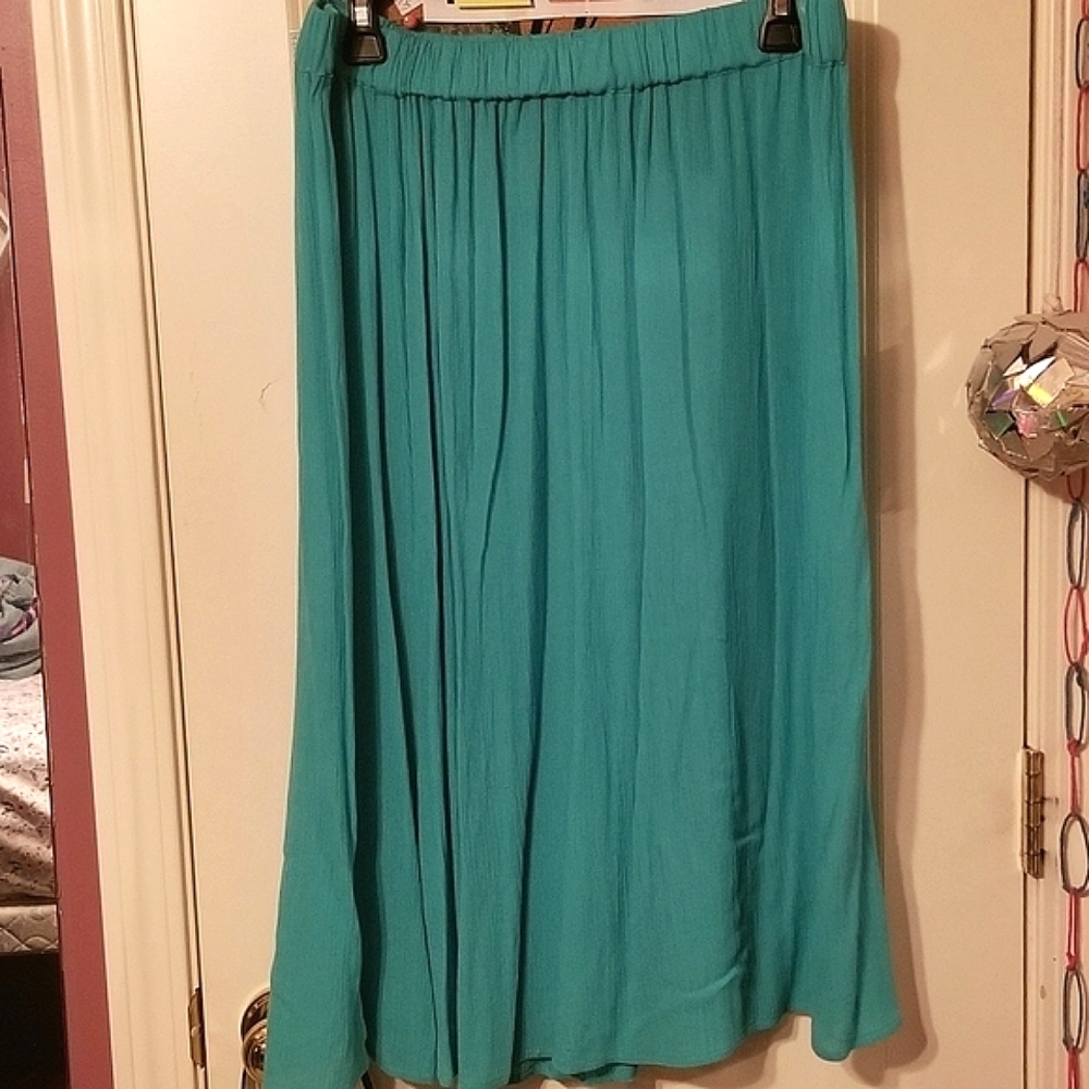 NWOT Kim Rogers - Mint/Teal Pleated Midi Skirt - Large